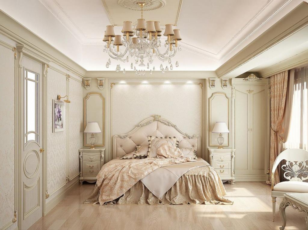 chandeliers in the bedroom photo in the interior
