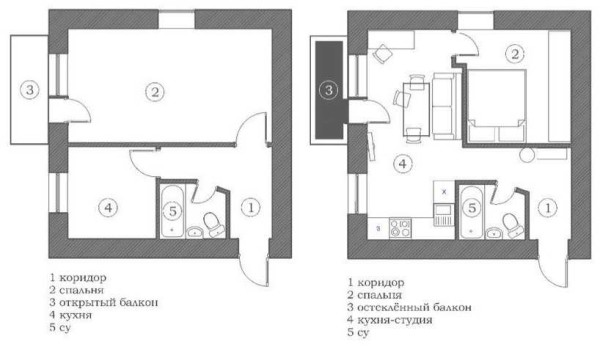 Приклади перепланування двокімнатної квартири