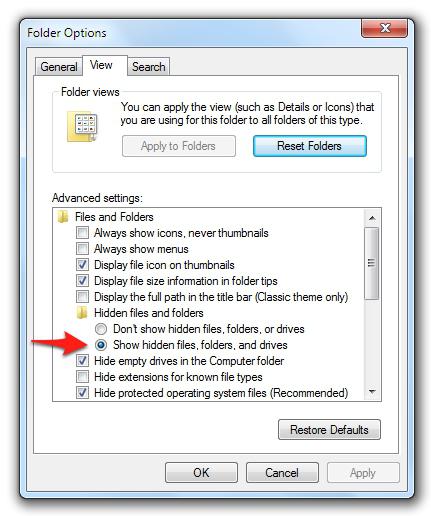 otwórz ukryte foldery systemu Windows 8