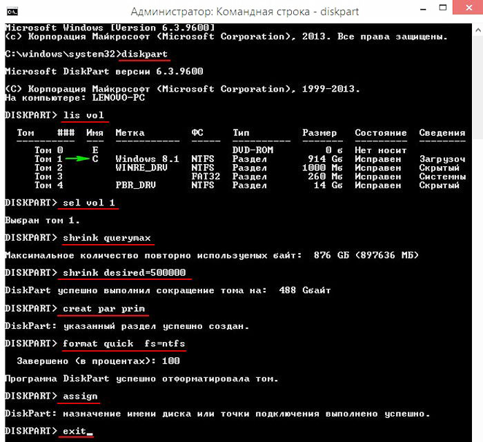 Creating a partition via the command line