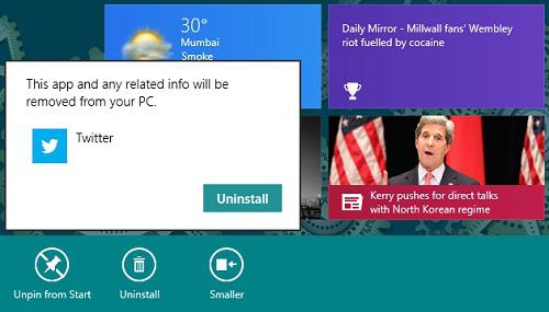 как да деинсталирате приложението от началния екран на Windows 8