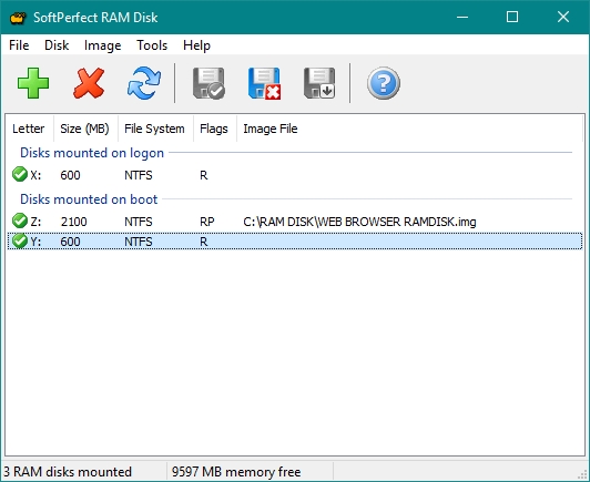 Partición virtual en Softperfect RAM Disk