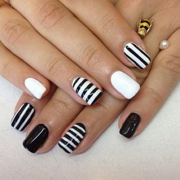 black and white manicure on short nails