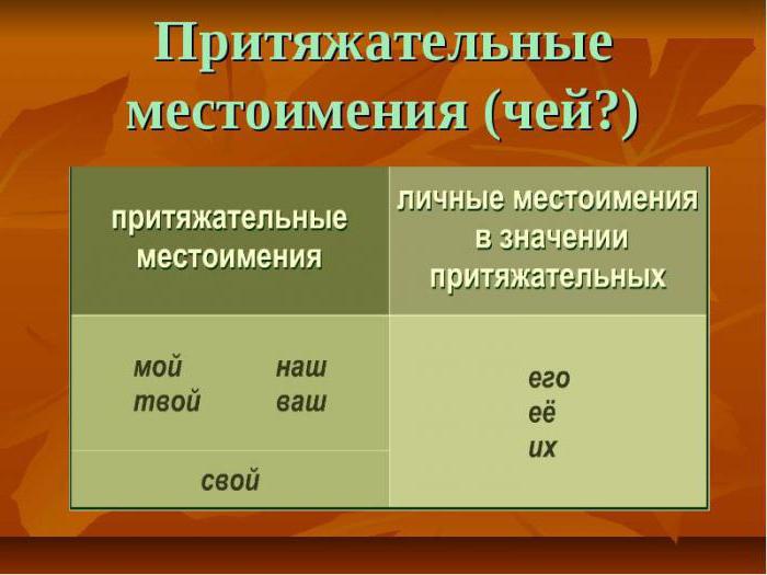 Bezittelijke voornaamwoorden in het Russisch. Voorbeelden.